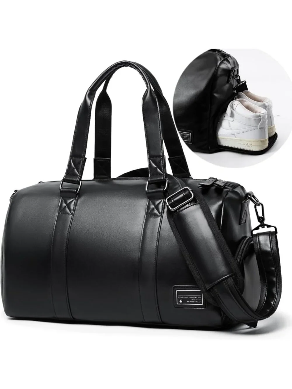 Stylish Waterproof Leather Gym Bag with Shoe Compartment - 20L Travel Duffel